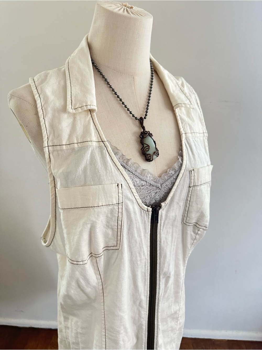 Urban Outfitters Cream Zip Front Utility Mini Dress Indie Sleaze XL
